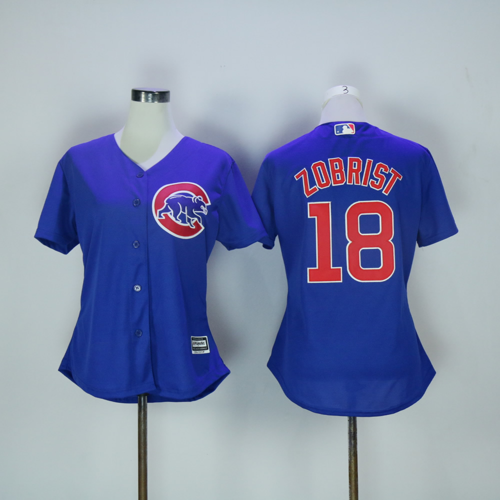 Women Chicago Cubs 18 Zobrist Blue MLB Jerseys